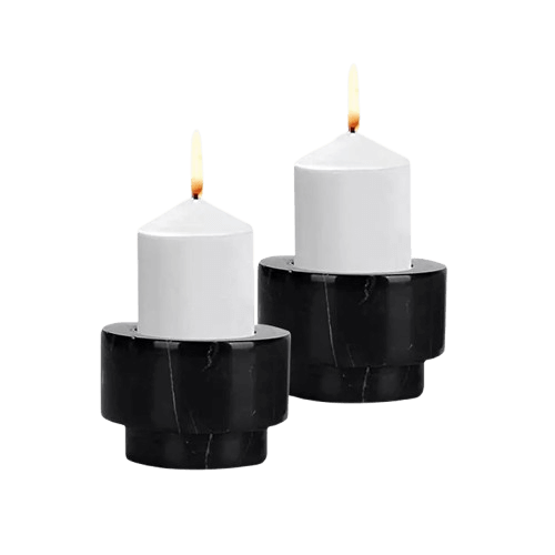 BLACK MARBLE TAPER CANDLE HOLDER SET OF 2